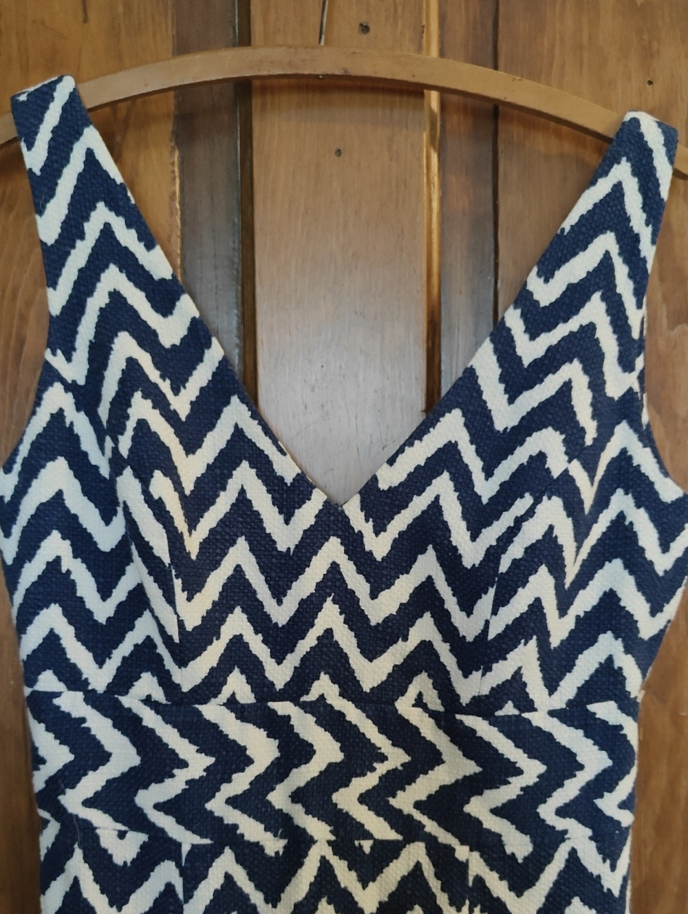 Milly Of New York Navy & White Chevron Striped V-Neck Sleeveless Dress, Size 6